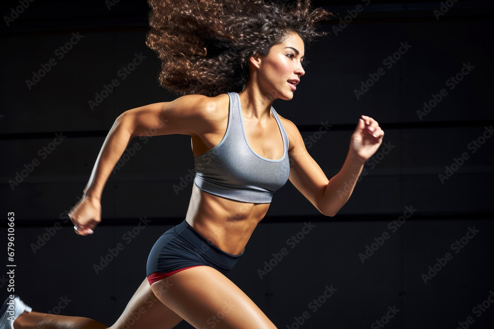 Sportswoman running and doing strength training in a studio Sportswoman running and doing strength training in a studio
