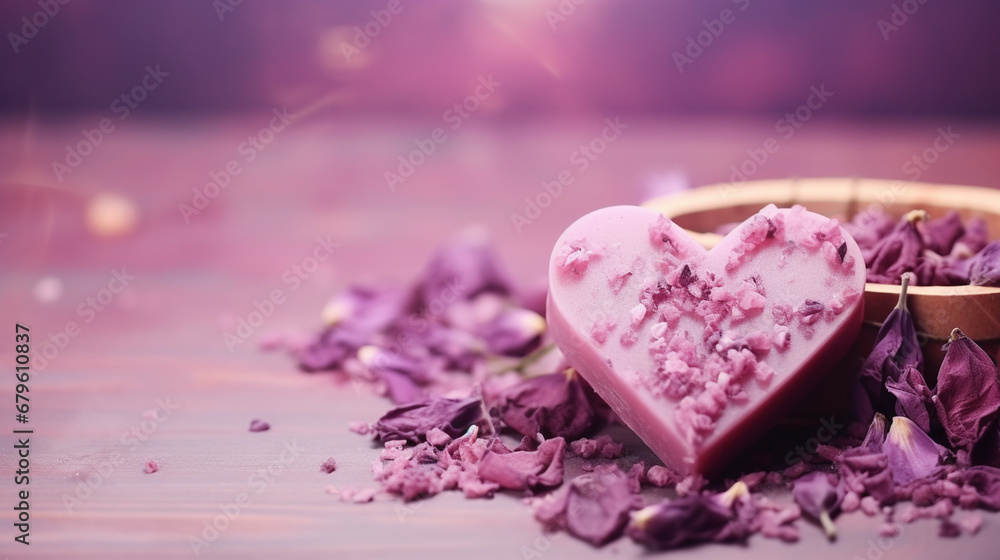 Handmade soap bars with lavender flowers.Generative AI Handmade soap bars with lavender flowers.Generative AI