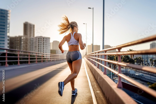 a young woman doing a running workout in the context of taking care of her physical condition.