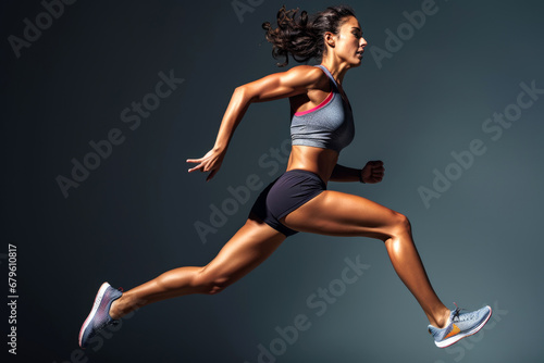 Sportswoman running and doing strength training in a studio