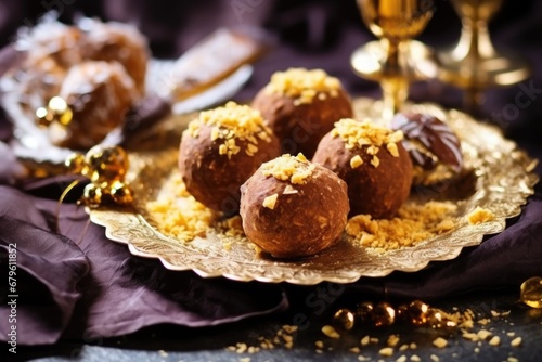 chocolate truffles decorated with edible gold