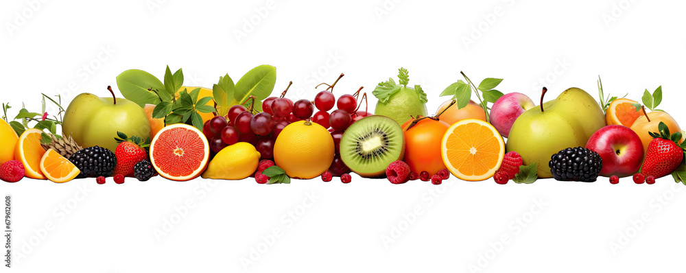 Collection Natural Delicious Fruits Border On Transparent Background - obrazy, fototapety, plakaty 