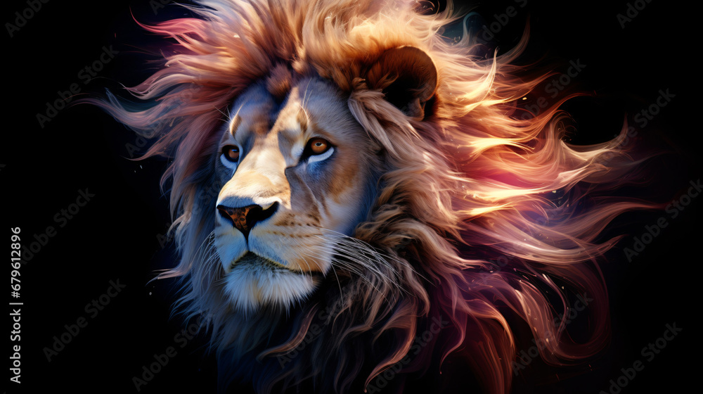 Generative AI image of lion with lush mane
