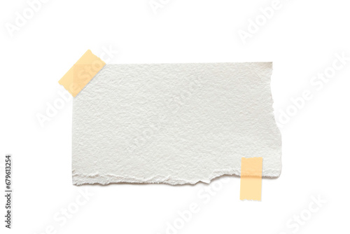 White Ripped Piece of Paper isolated. Top View of Blank Adhesive Paper Tag. Blank Note with Copy Space for Text or Image. transparent background. paper with adhesive tape