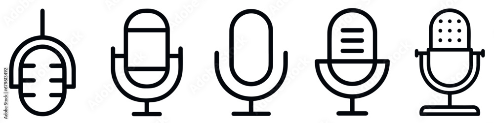 Set of microphone icon. Microphone speaker, microphone audio sound icons. Karaoke mic, the concept of voice, vocal. Podcast microphone, vector. Set of microphone icon. Microphone speaker, microphone audio sound icons. Karaoke mic, the concept of voice, vocal. Podcast microphone, vector.