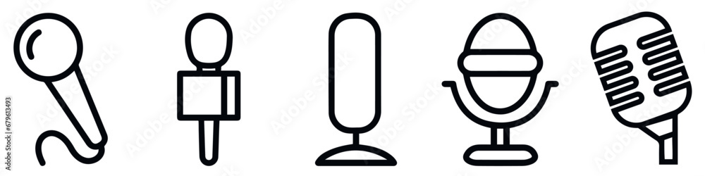 Set of microphone icon. Microphone speaker, microphone audio sound icons. Karaoke mic, the concept of voice, vocal. Podcast microphone, vector. Set of microphone icon. Microphone speaker, microphone audio sound icons. Karaoke mic, the concept of voice, vocal. Podcast microphone, vector.