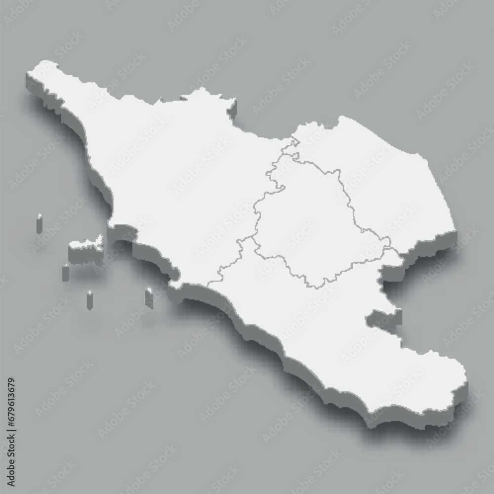 3d isometric map Centre Region of Italy,