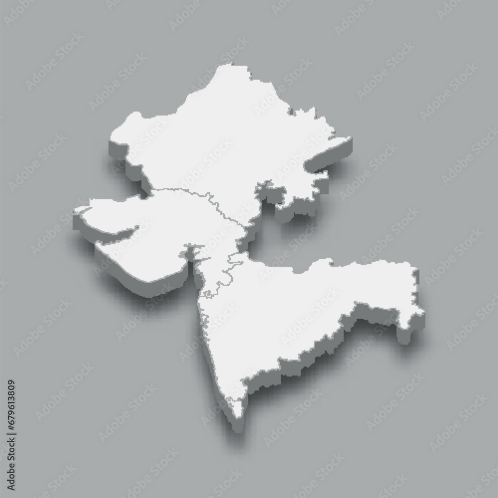 3d isometric map Western Region of India