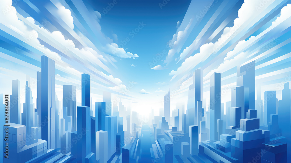 Generative ai illustration of Abstract skyscrapers in white and blue Generative ai illustration of Abstract skyscrapers in white and blue