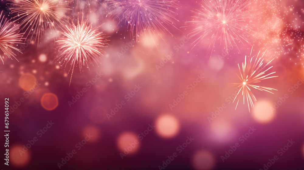 Abstract background celebration happy new year and merry Christmas pink and gold firework on black background, generative ai Abstract background celebration happy new year and merry Christmas pink and gold firework on black background, generative ai