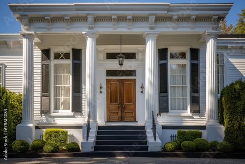 pilasters flank the entrance of a greek revival building photo