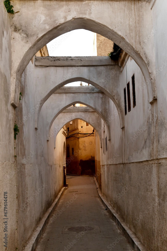 Fez, vicoli ed attività del Souk all'interno dell'antica Medina. Marocco