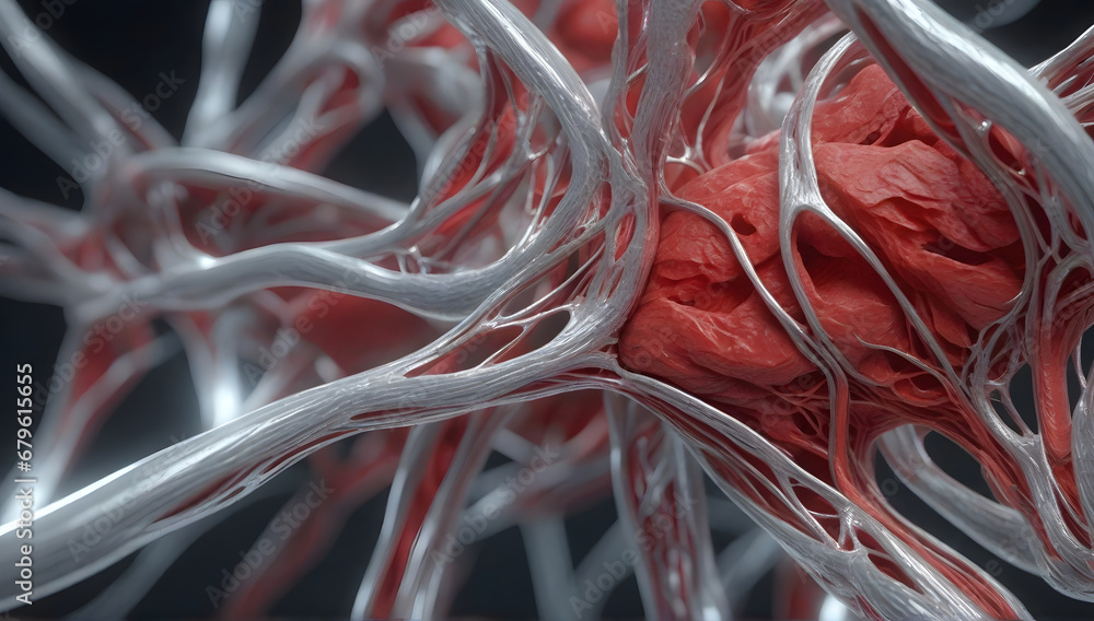 Futuristic red and silver muscles reticular tissues Futuristic red and silver muscles reticular tissues