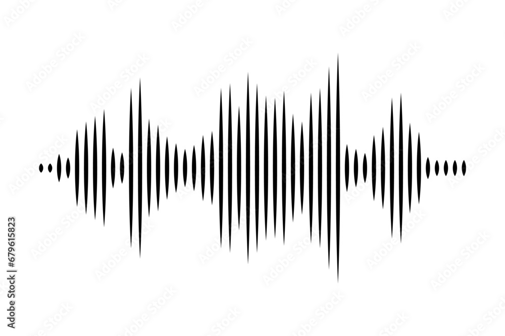 Sound wave or voice message icon. Music waveform, track radio play. Audio equalizer line. Vector illustration Sound wave or voice message icon. Music waveform, track radio play. Audio equalizer line. Vector illustration