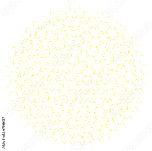 Ein kreisrundes, grafisches Designelement aus gelben, sich überlagernden Sternen mit Farbverlauf - Design als Hintergrund, Überlagerung, Overlay und anderweitigen Gestaltungsmöglichkeiten