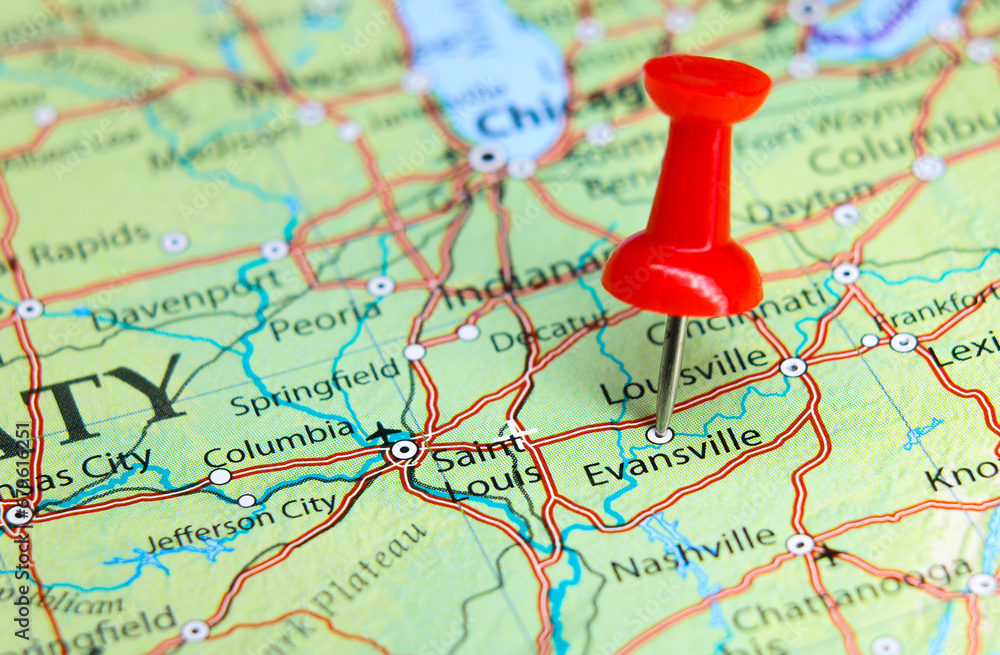 Evansville, Indiana pin on map Evansville, Indiana pin on map