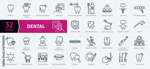 Dental Icons Pack. Treatment carried out by a dental practitioner including examinations, fillings, crowns, extractions