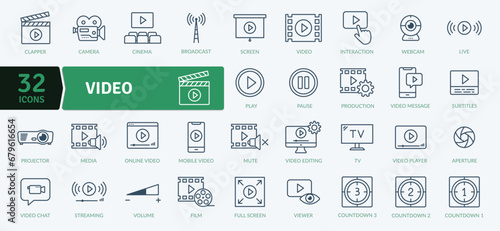 Video Icons Pack. A program, movie, and other visual media product featuring moving images photo