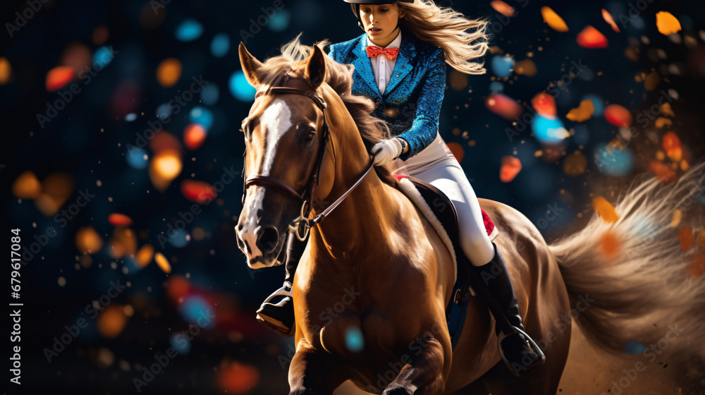 Girl riding horse in competitions