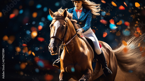 Girl riding horse in competitions