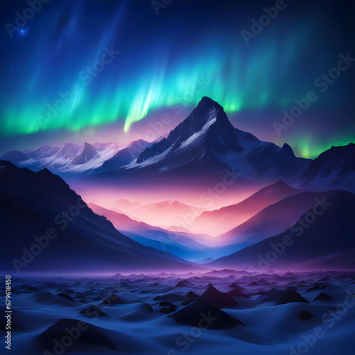 Captivating snow mount with enchanting aurora lights