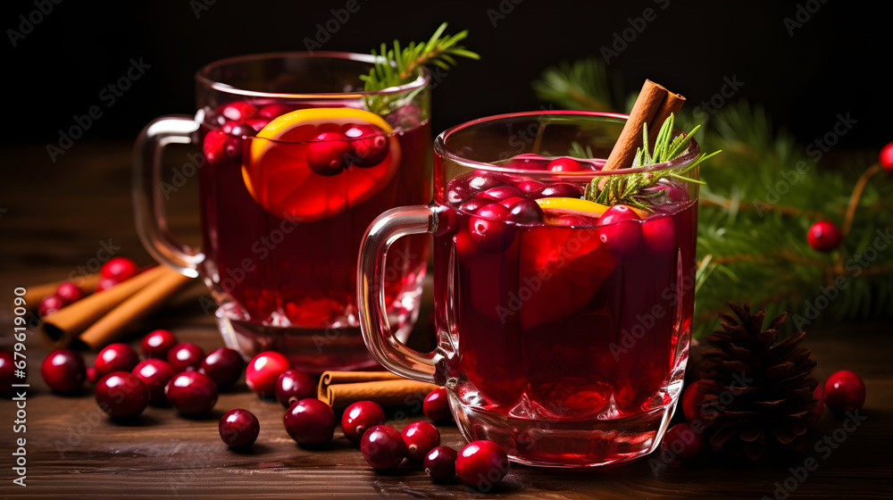 Christmas Mulled Wine Cranberries Cinnamon Sticks Festive Holiday Drink Wooden Table Pine Decor Christmas Mulled Wine Cranberries Cinnamon Sticks Festive Holiday Drink Wooden Table Pine Decor