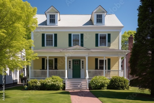 drama shot of two-story colonial house in harsh daytime light © altitudevisual