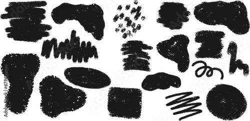 Set of textured grunge doodles  brush strokes  old paint. Vector elements.