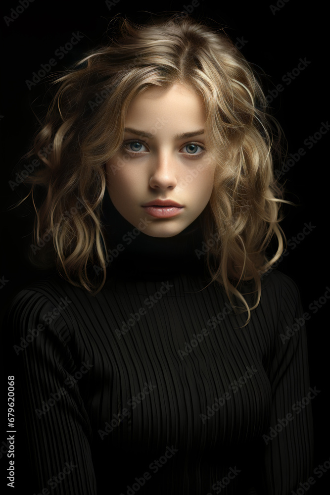 Portrait of a beautiful young woman with blond curly hair Portrait of a beautiful young woman with blond curly hair