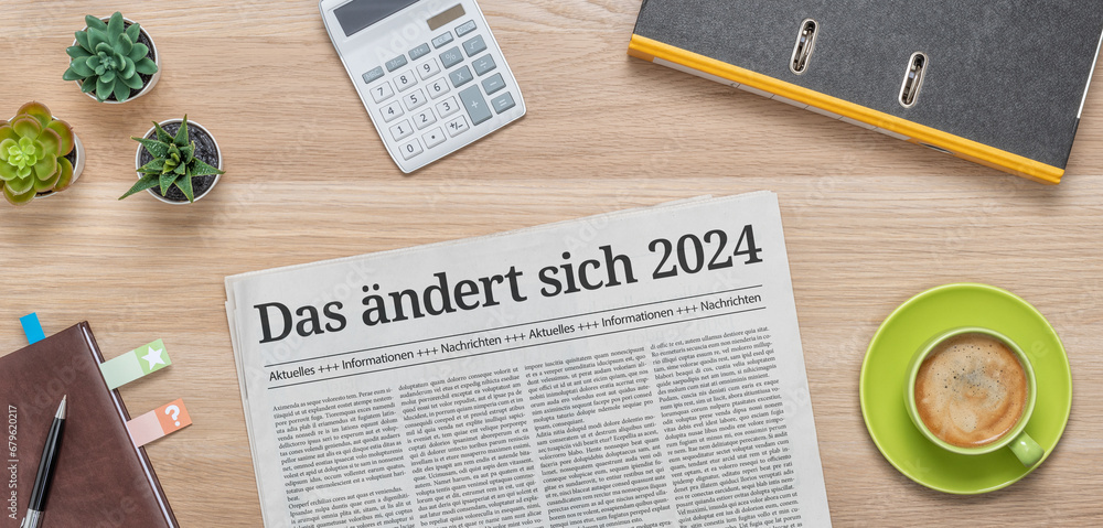 Zeitung mit der Headline Das ändert sich 2024 - obrazy, fototapety, plakaty 