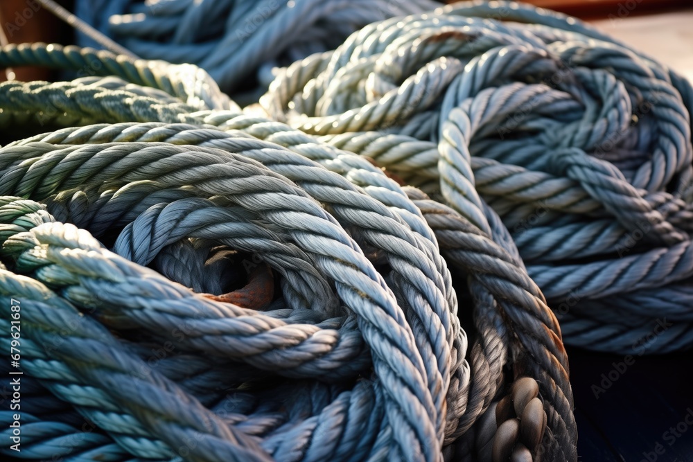 close-up of ropes being coiled on sailboat deck