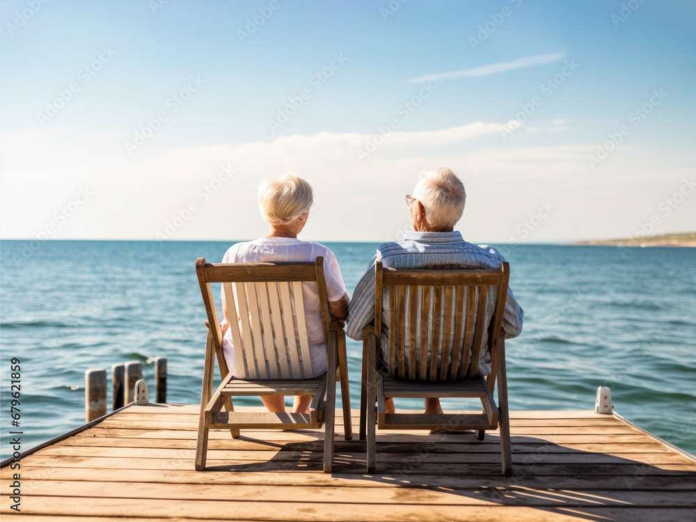 Fototapeta premium elderly couple enjoying the retirement near the sea