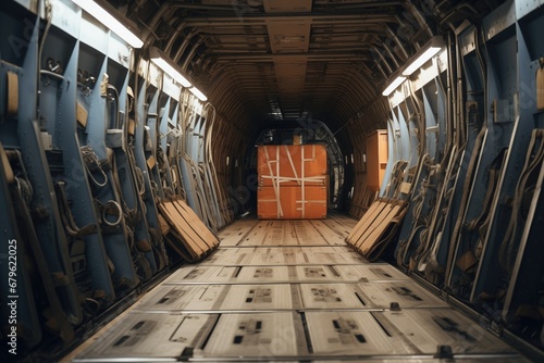 cargo holds inside a commercial airplane, fully loaded