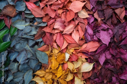 multi-colored leaves mixed in a compost pile
