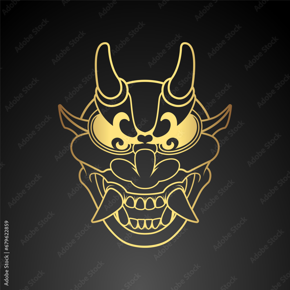 Vector illustration of golden Japanese kabuki demon mask. Vector illustration of golden Japanese kabuki demon mask.