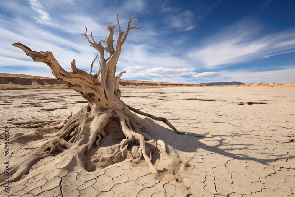 Fototapeta premium dead tree in dried out, cracked soil