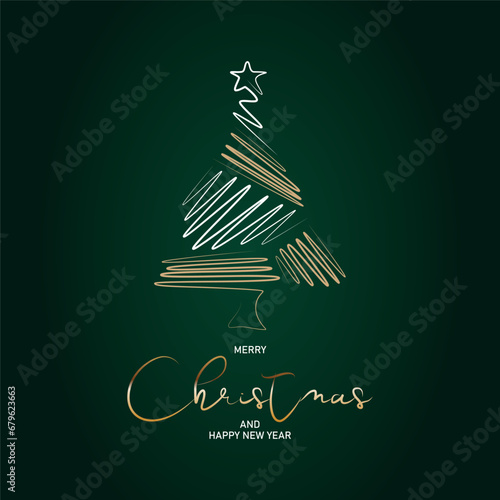 Hand drawn christmas tree line creative background