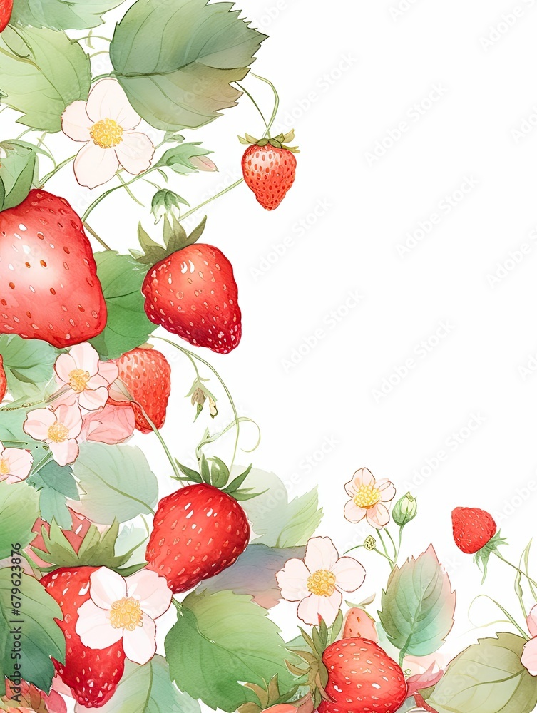 Beautiful watercolors on a white background of different flowers and fruits