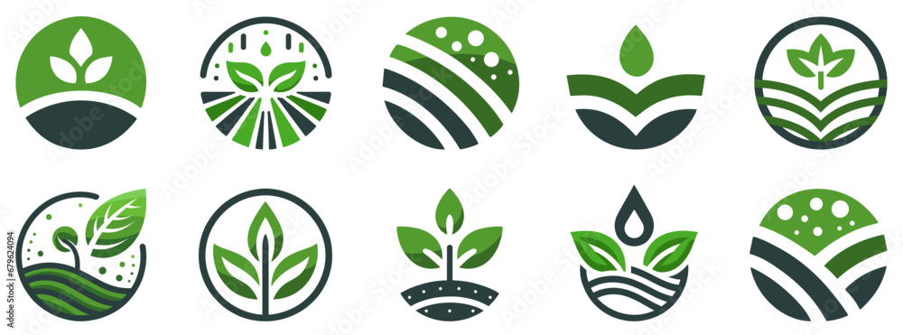 Agriculture logo design. Set of icon. Agronomy logo with plant - obrazy, fototapety, plakaty 