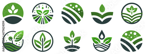 Agriculture logo design. Set of icon. Agronomy logo with plant photo