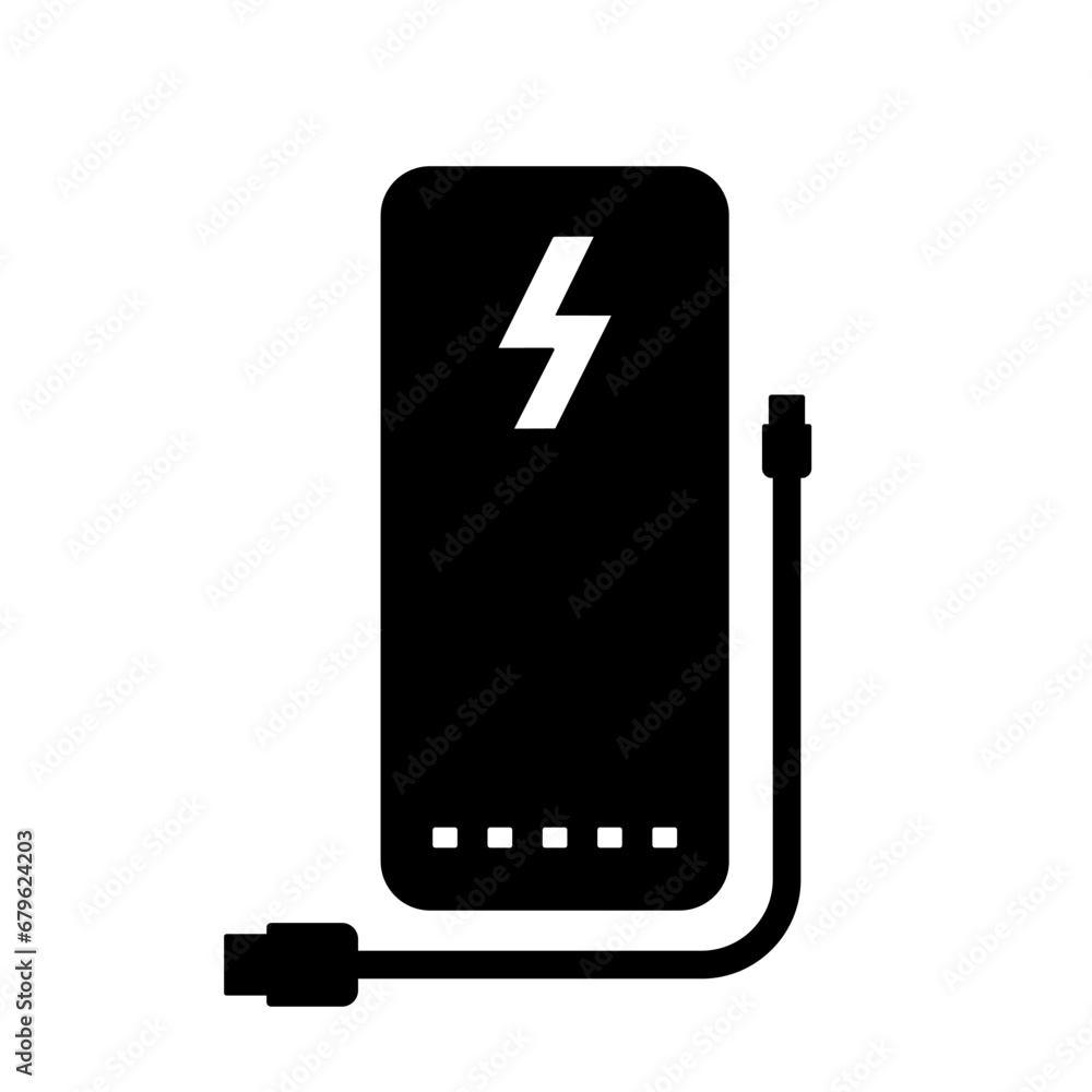 Power bank icon. Black power bank icon in flat design on white ...