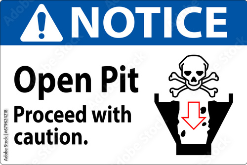 Notice Sign Open Pit Proceed With Caution