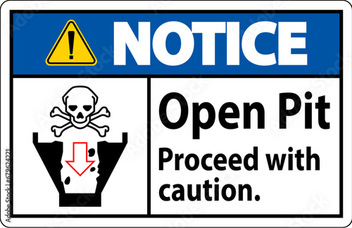 Notice Sign Open Pit Proceed With Caution