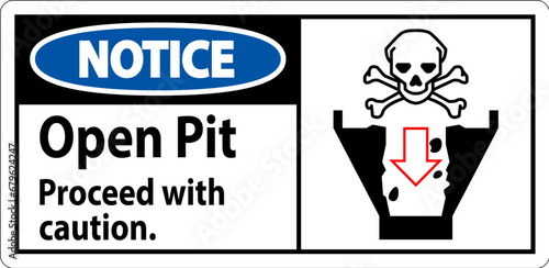 Notice Sign Open Pit Proceed With Caution
