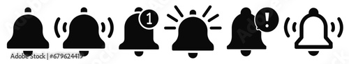 Notification bell icons. Social media notification symbol element. Vector icon set of notification, incoming message, ringing bell in flat style.