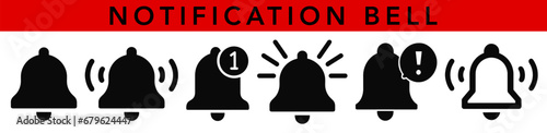 Set of notification bell icon for incoming inbox message. Alarm symbol. Ringing bells. Alarm clock and smartphone application alert. Social media element. 