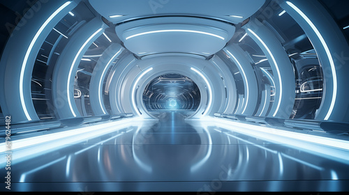 Empty silver tunnel. Technology futuristic background.