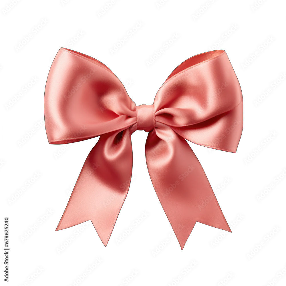 Coral pink velvet ribbon and bow isolated on transparent background