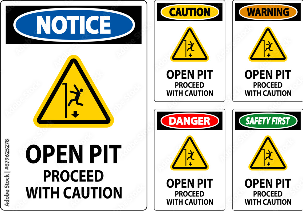 Danger Sign Open Pit Proceed With Caution