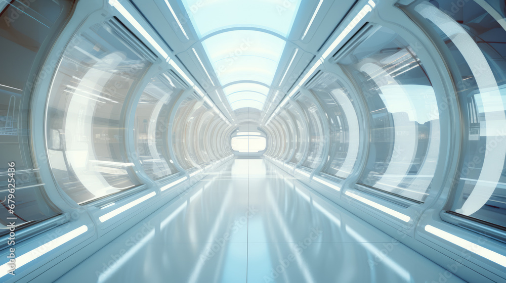 Empty silver futuristic tunnel. Technology Design. Empty silver futuristic tunnel. Technology Design.